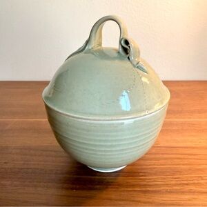 James Darrow Studio Pottery Lidded Jar - MCM Hand-Thrown Sage Celadon - Ribbon